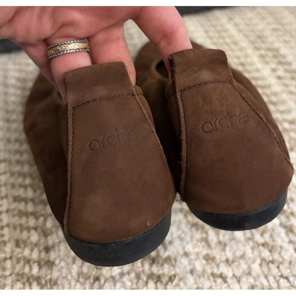 ARCHE France WOMENS Chocolate Brown Ballet Flats SZ 38 Rubber Sole Quiet Luxury - Picture 2 of 5